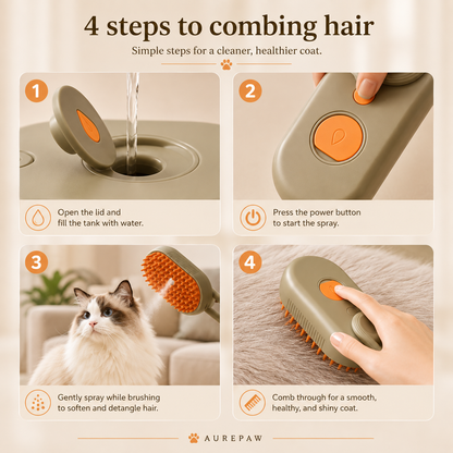 AUREPAW™ Self-Cleaning Steam Grooming Brush