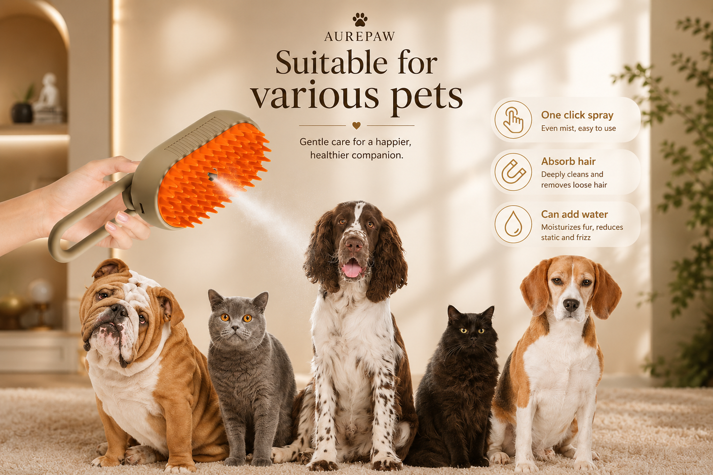 AUREPAW™ Self-Cleaning Steam Grooming Brush