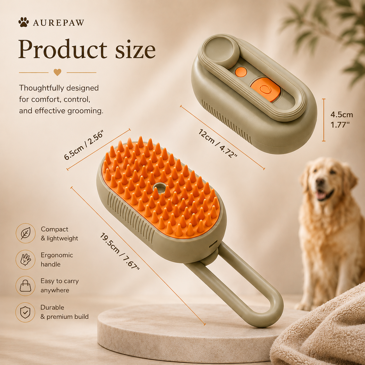 AUREPAW™ Self-Cleaning Steam Grooming Brush
