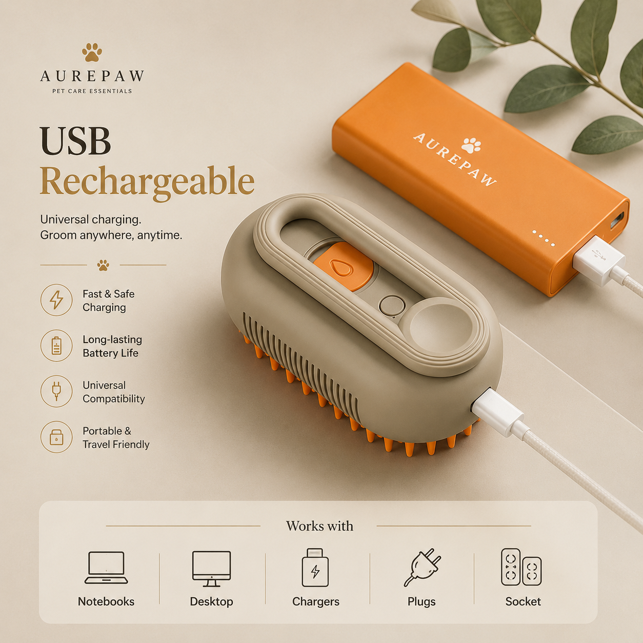AUREPAW™ Self-Cleaning Steam Grooming Brush